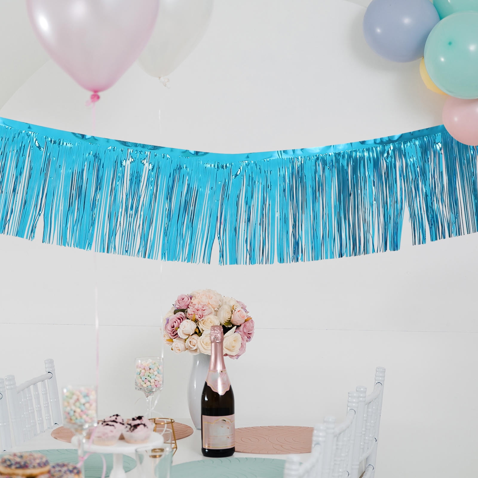 GOOHOCHY Raindrops 4 Pcs Metallic Foil Fringe Tinsel Table Skirts Garland Table Skirt Backdrop for Party Event Parade Float Decoration