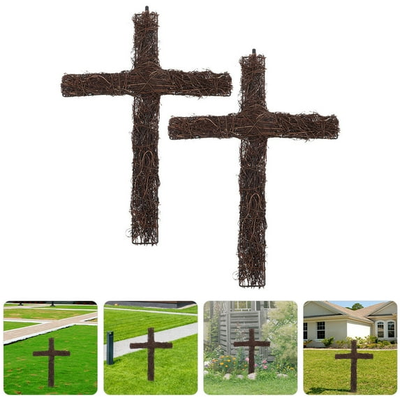 GOOHOCHY Rattan Cross Wreath for Decoration Coffee Color and Exquisite 2Pcs 16.5x11 Inches