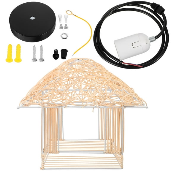 GOOHOCHY Rattan Lamp House Shaped Woven Chandelier Rustic Ceiling Lamp No Bulb