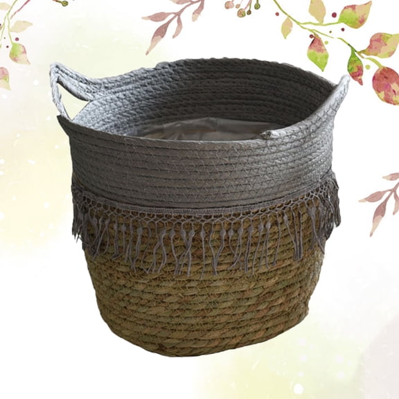 FUTUREORYY Hanging Woven Storage Basket Rattan Woven Basket Grey Khaki 1Pack