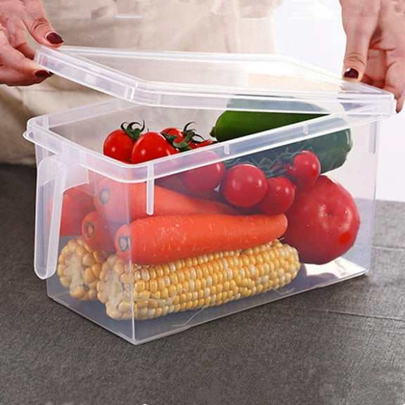 GOOHOCHY Rectangular Crisper Box with Handle for Kitchen Use Made of Plastic Transparent Ideal for Food Storage 17.72x11.02x6.3 Inches