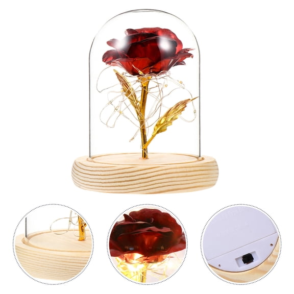 GOOHOCHY Red Glass Foil Rose for Decor and Safe Desktop Adornment 3.5 Inches