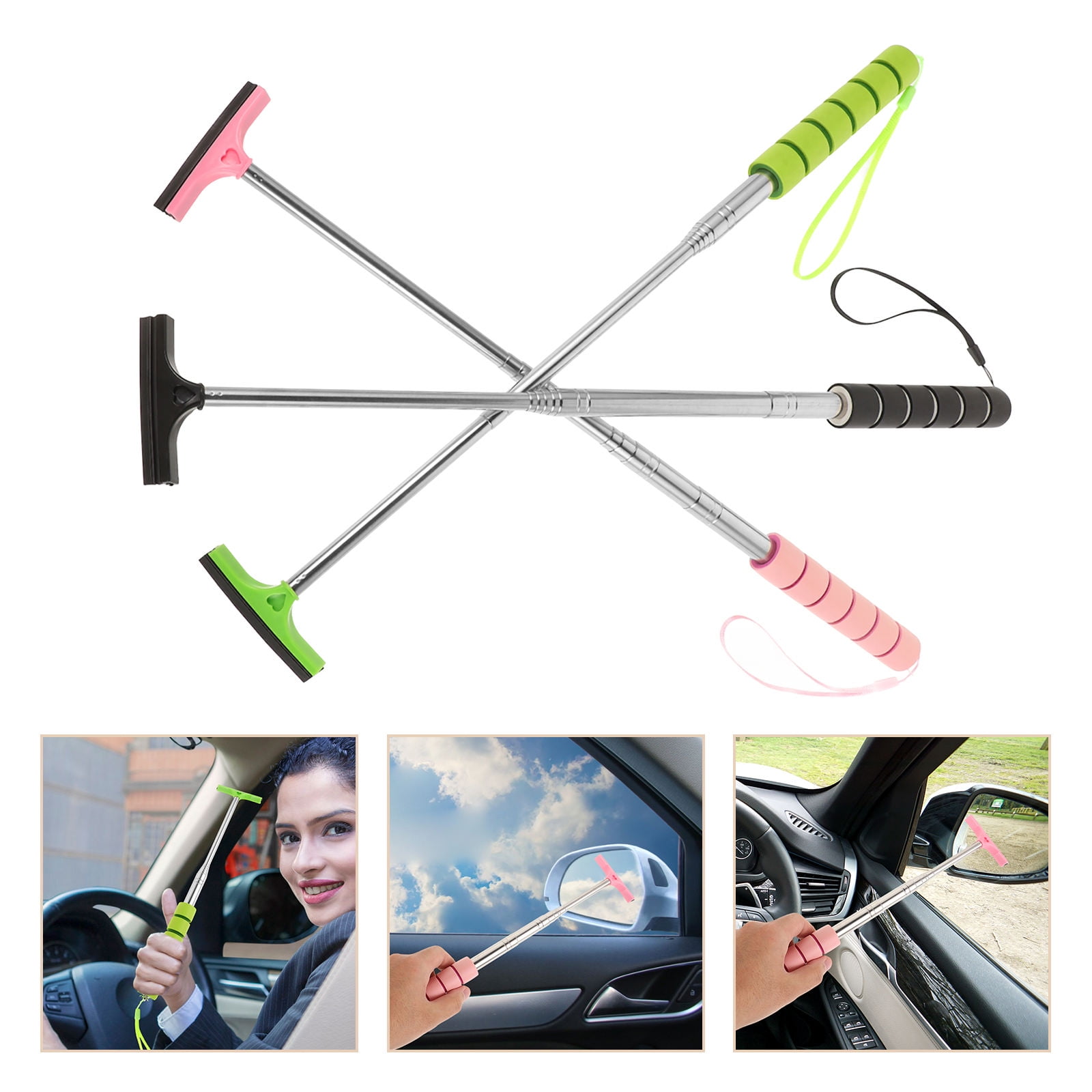 GOOHOCHY Retractable Car Side Mirror Squeegee Telescopic Rearview Mirror Wiper with Handle Universal Retractable Auto Glass Squeegee