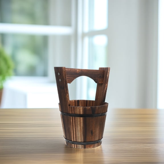 GOOHOCHY Retro Brown Wood Planter with Handle for and Balcony Use Small Size