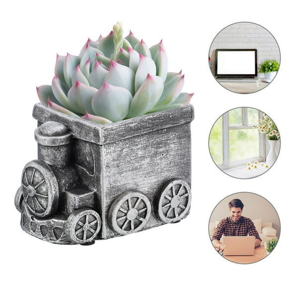GOOHOCHY Retro Red Cement Car-Shaped Succulent Planter for Home Desk with Drainage Hole 3.5 Inches