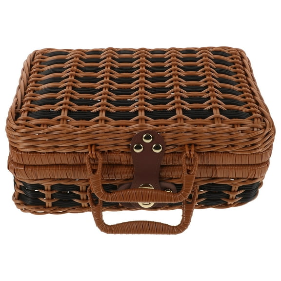 GOOHOCHY decorative storage trunk Handwoven Suitcase Imitated Rattan Storage Men Picnics 1Set