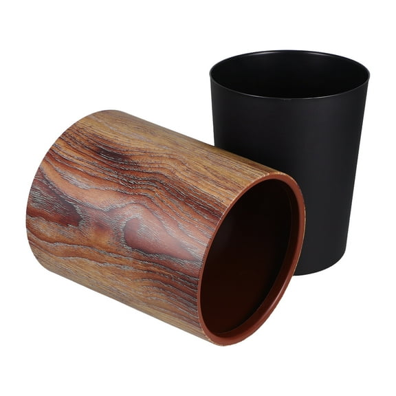 GOOHOCHY Retro Trash Can Vintage Imitation Wood Grain Trash Can Farmhouse Wastebasket Bin Round Garbage Can For Office And Home 8L
