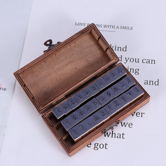GOOHOCHY Retro Wooden Box with Letter Seals for Decor Brown Color Easy to Change and Install 30PCS