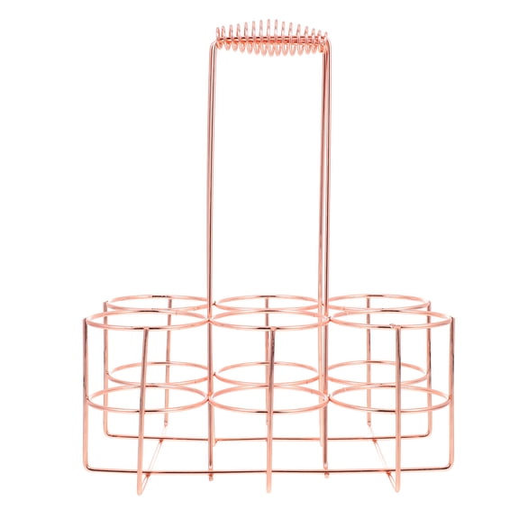 GOOHOCHY Rose Gold Iron Bottle Carrying Basket for Home Portable and Beer Holding Rack 7.5x10.2 Inches