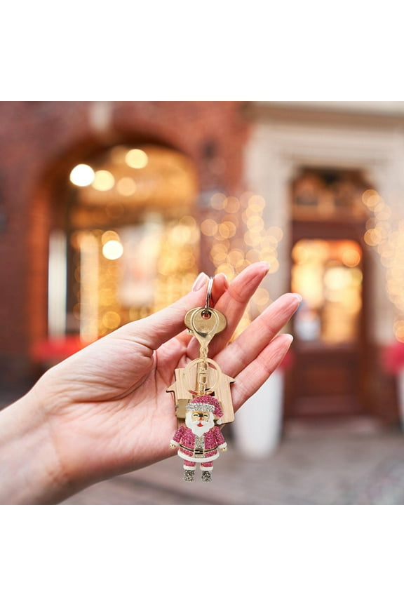 Rosy Santa Claus Keychain with Highquality Alloy Material and Rhinestone Reflective Effect for Keys Small and Lightweight