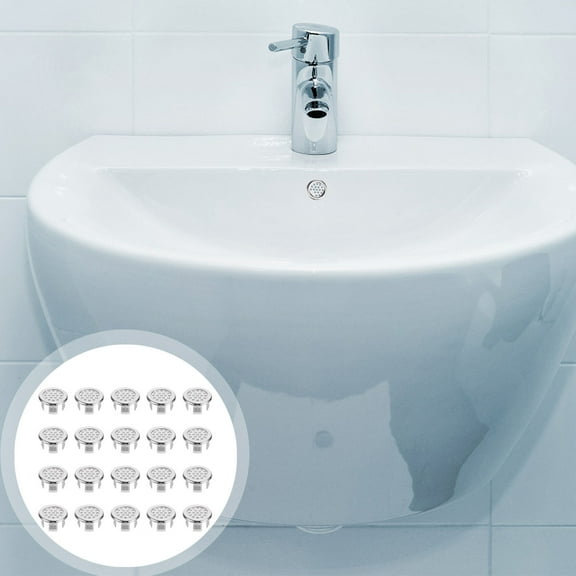 GOOHOCHY Round Silver Plastic Sink Overflow Cap 20Pcs for Homeowners and Hotel Owners