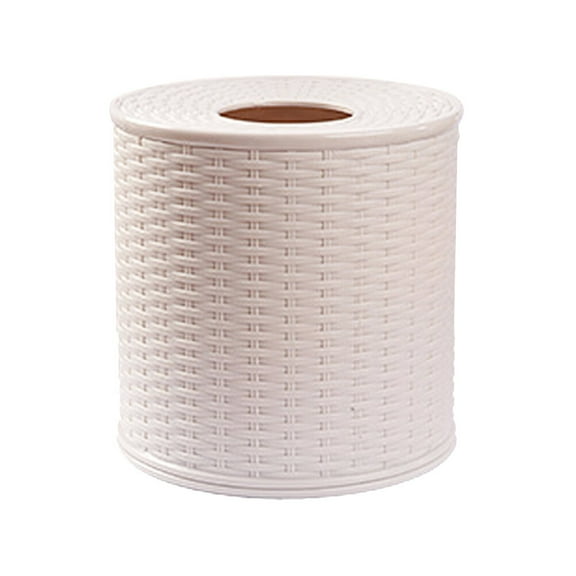 GOOHOCHY Round Tissue Holder Rattan Paper Towel Barrel Stylish Tissue Box Size 1 Beige