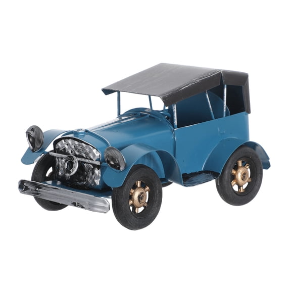GOOHOCHY Rustic Blue Iron Car Model Vintage Truck Sculpture Handcrafted Metal Auto Decor