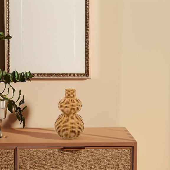 GETAJGHSD Rustic Wicker Vase Light Brown Handmade Faux Rattan Decorative Vase for Floral Arrangement