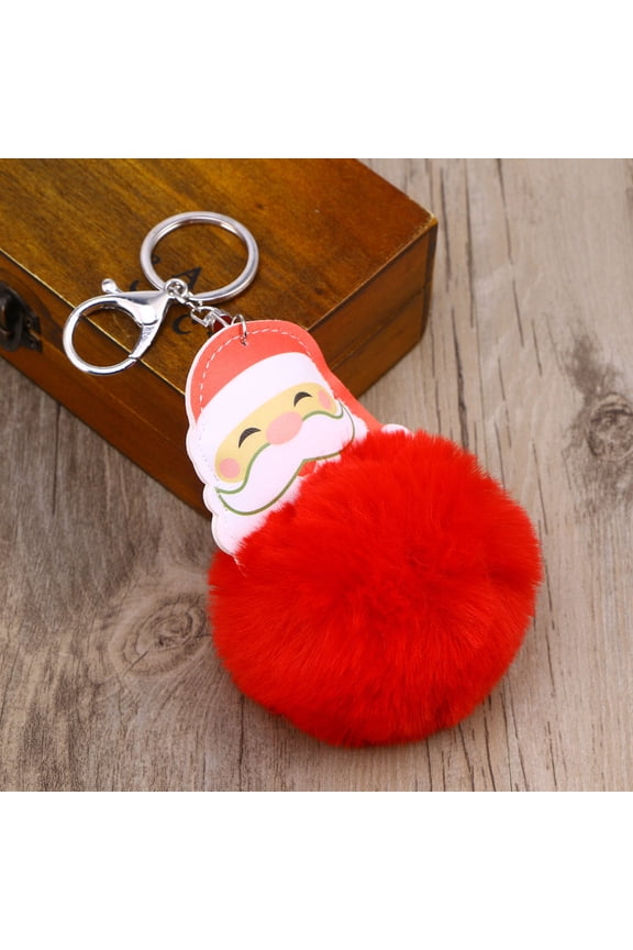 Santa Claus Pom Pom Keychain Car Keyring Purse Bag Pendant Decoration Hanging Keychain Accessory Creative Gift (Red)