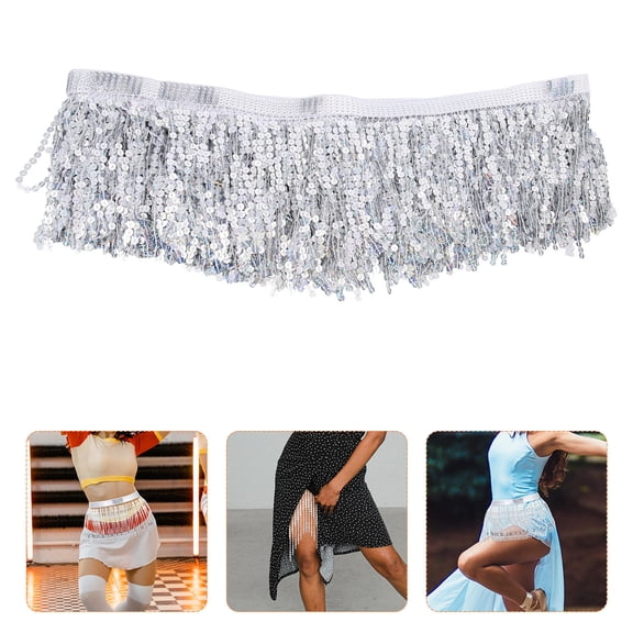 GOOHOCHY  Sequined Bearded Lace Decor Rave Outfits Women Decoration Tassels Silver