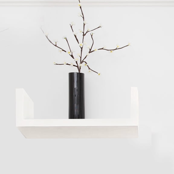 FUEENIRVA Wall Mounted Wood Shelf Rack in White and Natural Finish for Organizing Books and Home Decor