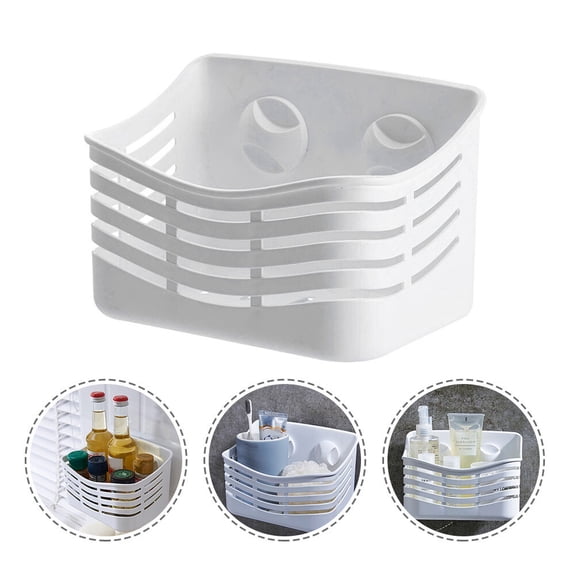 GOOHOCHY White Rectangular Bathroom Wall Mounted Storage Rack Plastic Suction Cup Installation
