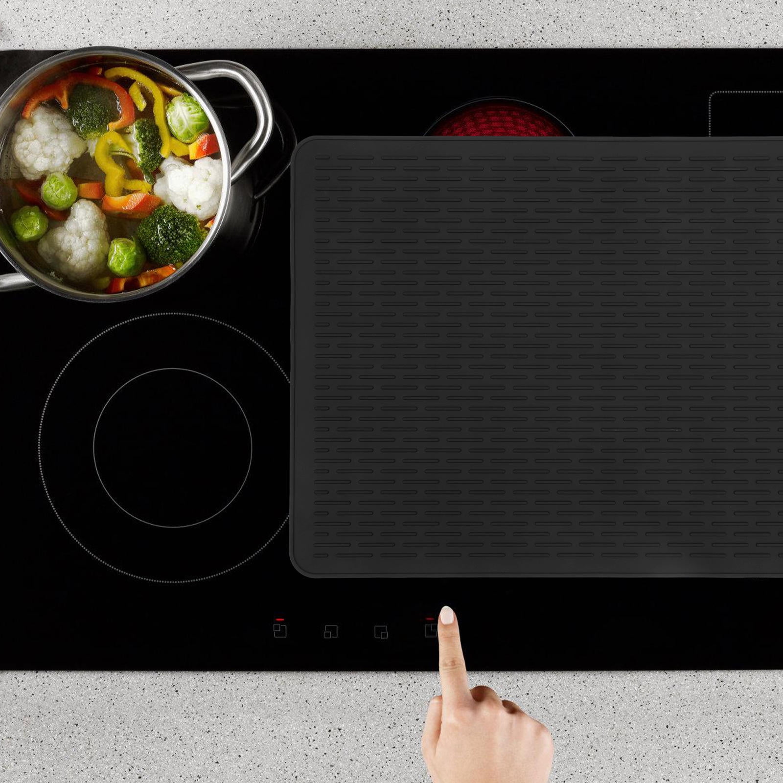 ADDHAT Flexible Wear-Resistant Silicone Cooker Pad Heat Proof Induction Cooktop Protector Mat Black