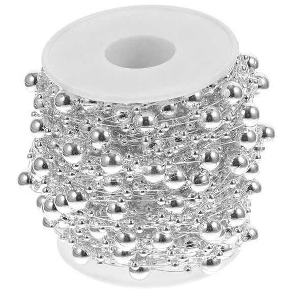 GOOHOCHY Silver Artificial Pearls Beads Chain for Christmas Decoration Flexible Resin Beads Strand 1 Roll