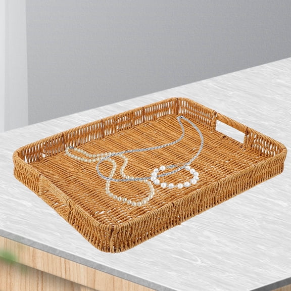 GOOHOCHY Simulation Rattan Tray Storage Basket Woven Fruit Tray Exquisite Makeup Tray Multipurpose Fruit Tray Bathroom Storage Tray