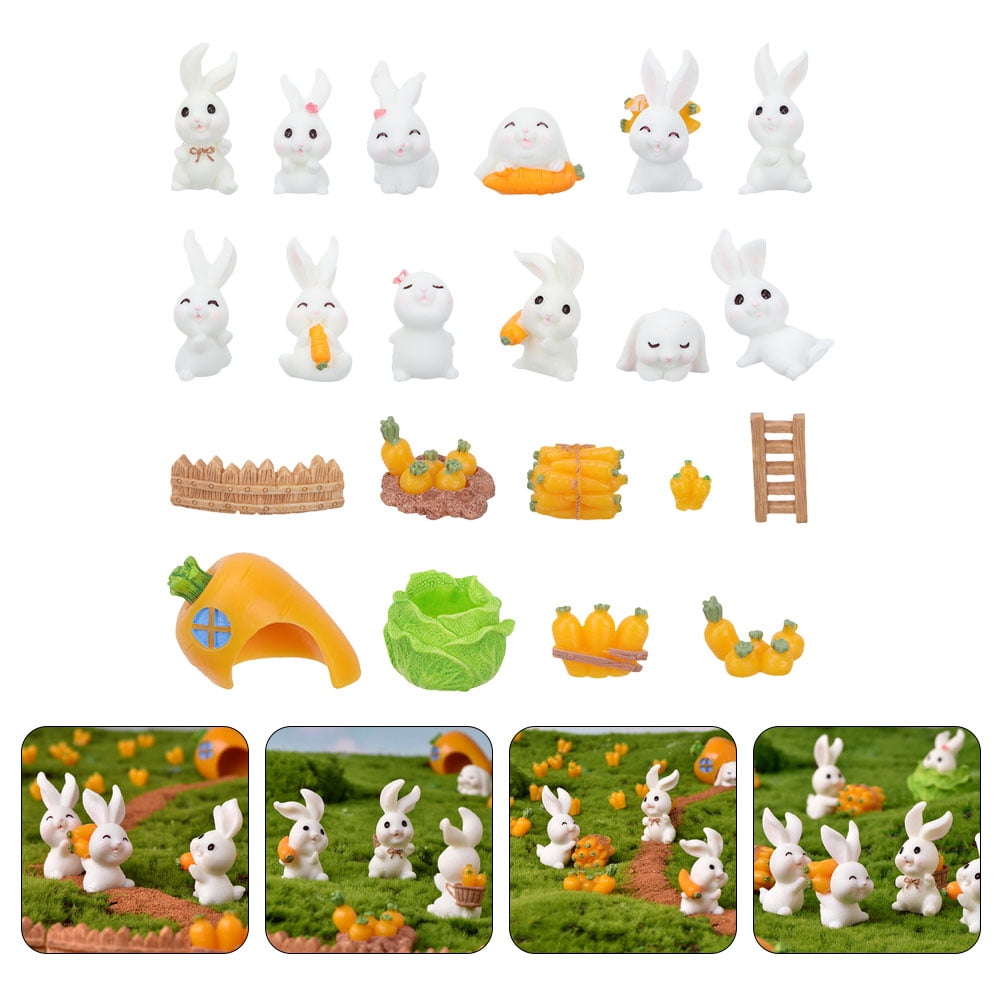 Resin Figure Rabbit GOOHOCHY Small Bunny Figurines, 21-Piece Resin Ornament Set for ...