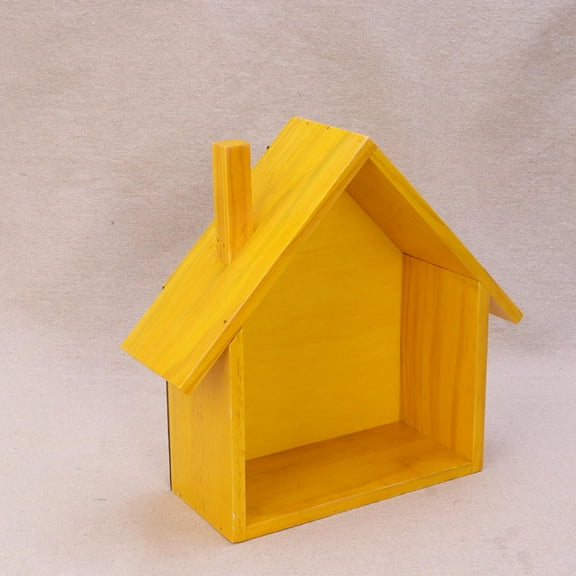 GOOHOCHY Small House Shaped Wall Shelf for Storage Use in Bedroom Living Room Made of Timber Yellow 6x4x8 Inches
