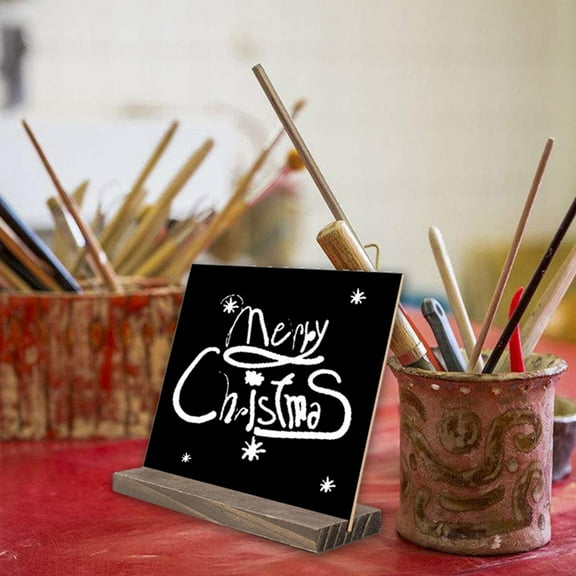 GOOHOCHY Small Wood Blackboard with Stand for Display Use Double Sided Erasable 4 Pieces