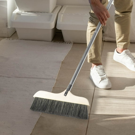 GOOHOCHY Soft Bristle Broom for Hardwood Floors Detachable Long Handle for Home Use Silver