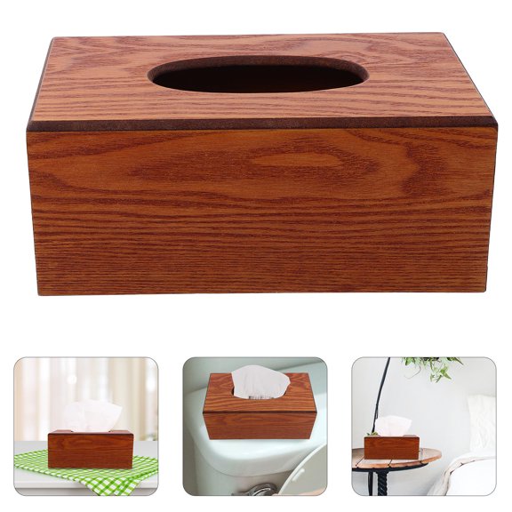 GOOHOCHY  Solid Wood Paper Box Elegant Rectangular Rectangle Home Decor Light Brown