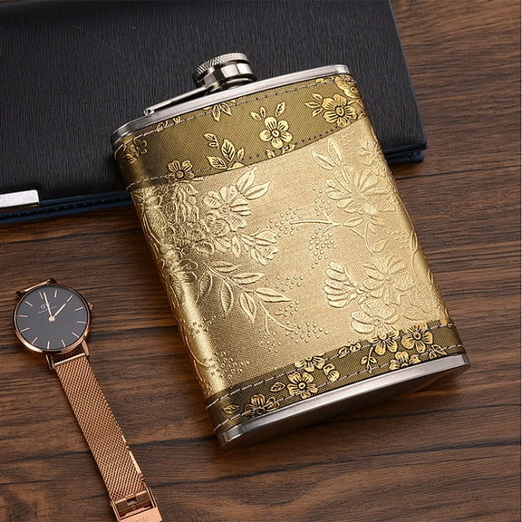 GOOHOCHY Stainless Portable Wine Jug Retro Pattern Flask Rustproof Miss