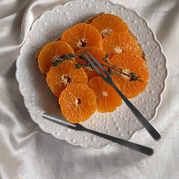 GOOHOCHY Stainless Steel Fruit Forks Black Two Prongs Dessert Forks for Eating Fruit at Parties 10pcs