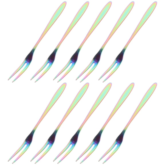 GOOHOCHY Stainless Steel Fruit Forks Reusable Two Prongs Dessert Forks for Eating Fruit Assorted Color