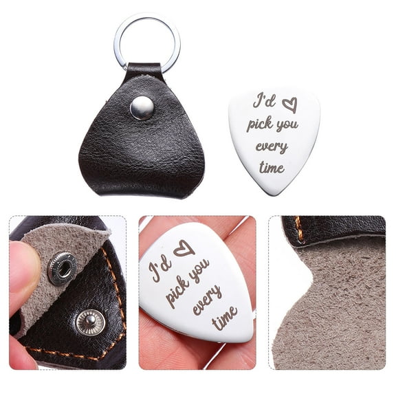 GOOHOCHY Stainless Steel Guitar Pick with Free Holder Durable Silver Plectrum for Guitar Bass Ukulele Size 1.5 Inches
