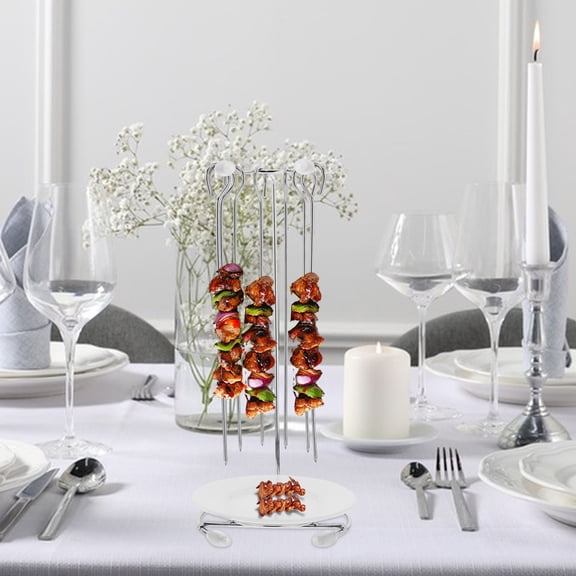 GOOHOCHY Hanging Skewer Stand Grilling Rack Stainless Steel 1 Set Silver