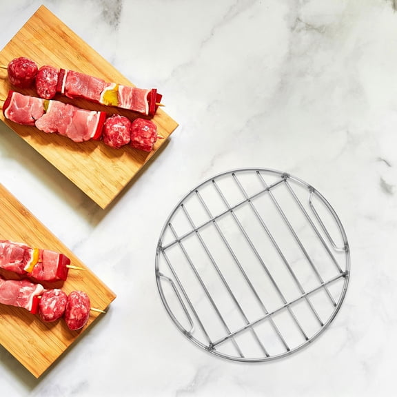 GOOHOCHY Stainless Steel Round Bbq Grate With Handle Grilled Chicken And Fish For Camping And Outdoor Grilling Essential Grill Accessory