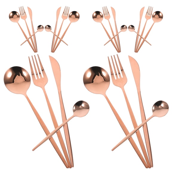GOOHOCHY Rose Gold Stainless Steel Food Set for Home Use Complete Dinnerware Kit with Forks and Spoons 6 Sets