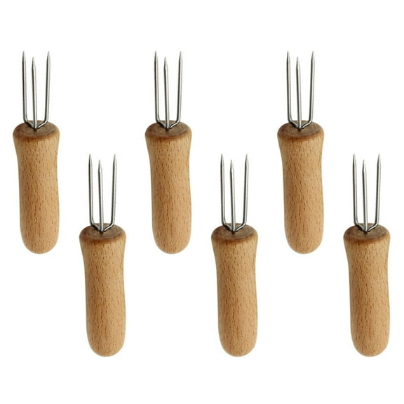 GOOHOCHY Stainless Steel and Wood Corn Forks with Ergonomic Handle for Grilling 6pcs Portable Fruit Forks