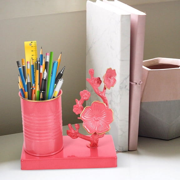 GOOHOCHY Stationery Iron Plum Blossom Pen Holder Work 14.50X14.50X7.50CM Pink
