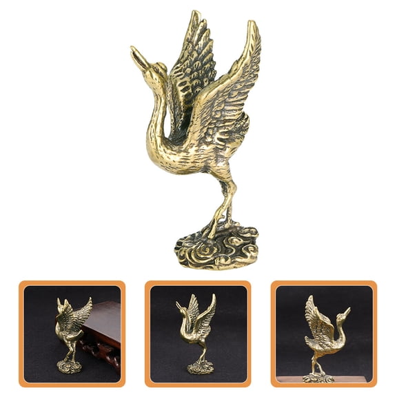 FUEENIRVA Golden Brass Crane Statue Chinese Figurine Home Decor Symbolizing Health Wealth