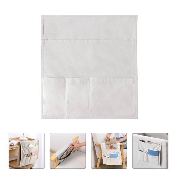 FUTUREORYY 1Pcs White Sofa Arm Storage Pocket Canvas Storage Bag for Dormitory