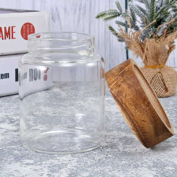 GOOHOCHY Storage Container Glass Bottle Wooden Cover Sealed Jar