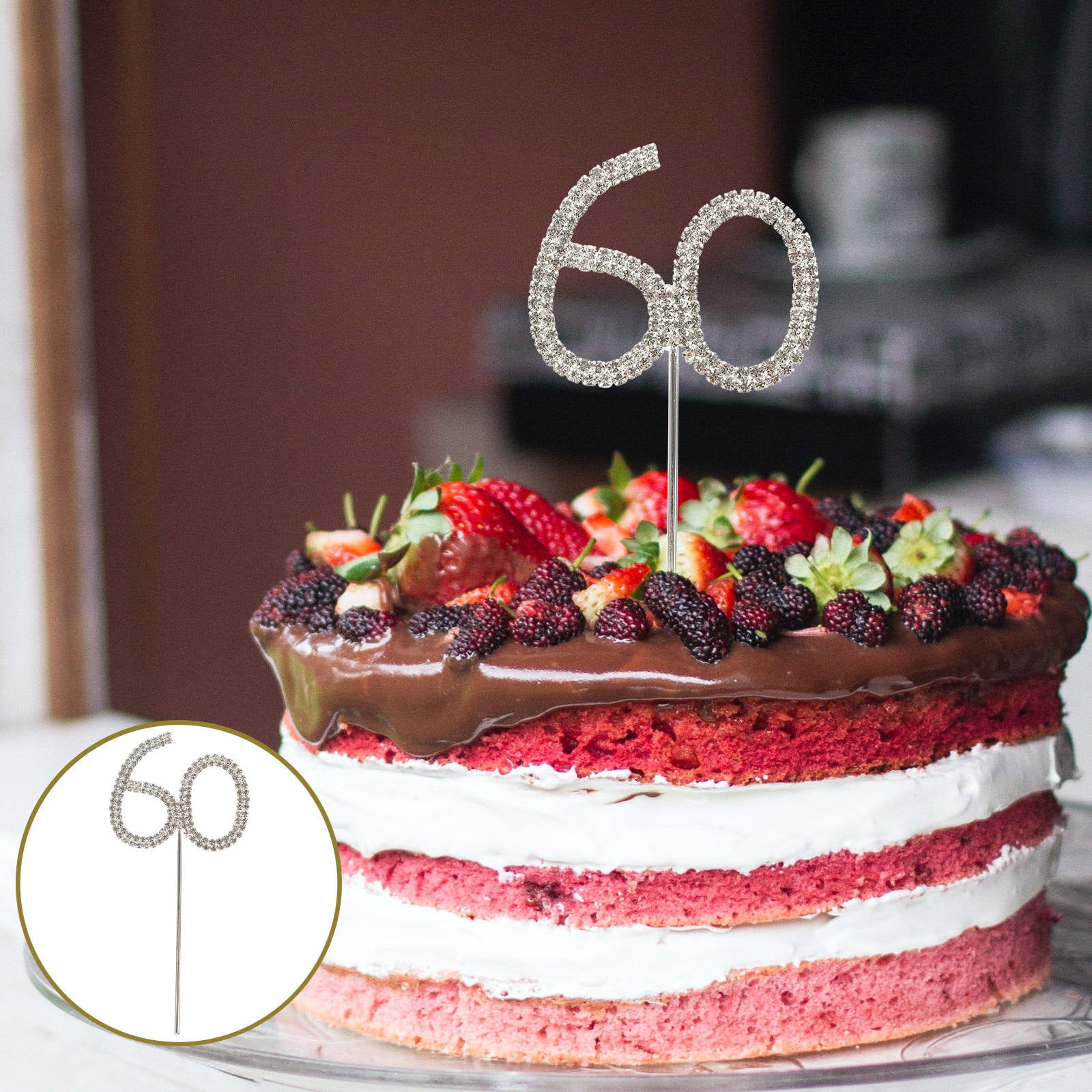 GOOHOCHY Stunning Silver Rhinestone Cake Topper for 60th Birthday Parties and Anniversaries Alloy 12cm