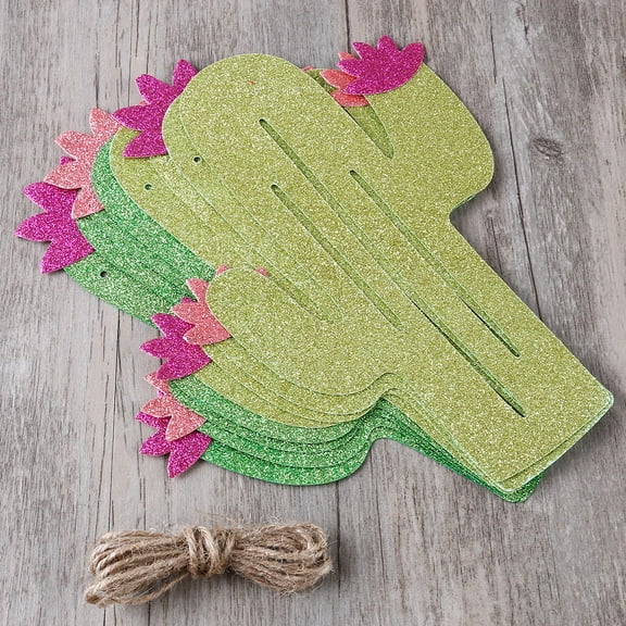 FUEENIRVA Desert Theme Party Decorations Double Sided Cactus Banner Assorted Color 1 Set