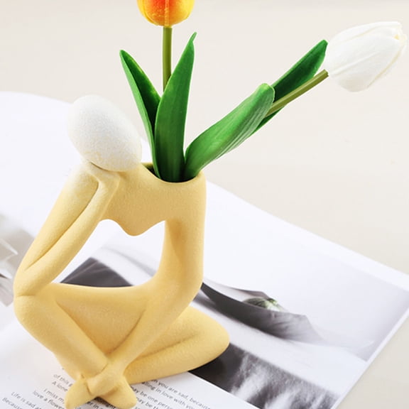 GOOHOCHY Ceramic Thinker Statue Vase Flower Pot Decorative Indoor Container for Home Office Dcor