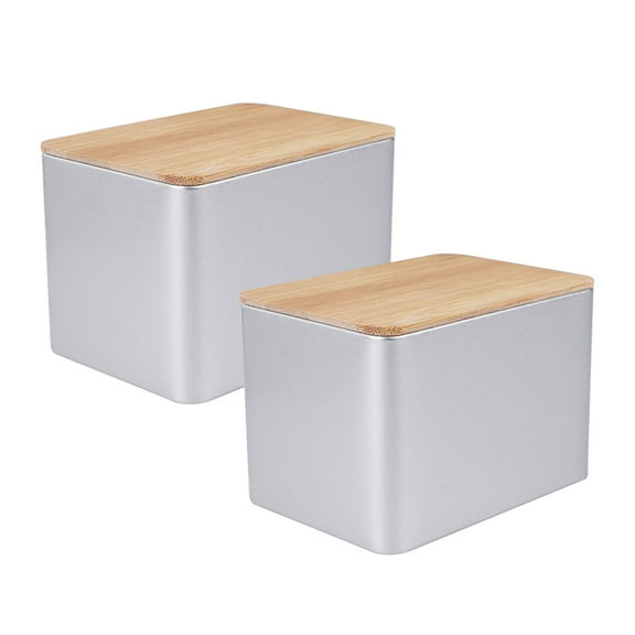 GOOHOCHY Tinplate Container with Bamboo Cover for Tea Cupcakes Cookies Storage Keeps Contents Fresh and Organized 2 Pieces
