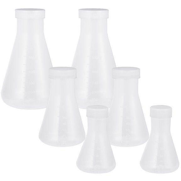 FUTUREORYY 6Pcs Thickened Plastic Erlenmeyer Flask with Clear Scale for Chemistry Labs