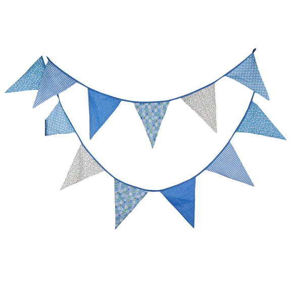 Mobutofu Fabric Triangle Flag Gar Blue Cotton 1Set For Wedding Sign-In Desks 360cm Length