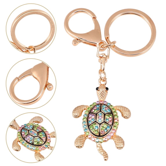 GOOHOCHY Turtle Shape Rhinestone Key Chain Turtle Rhinestone Pendant Decorative Key Ring