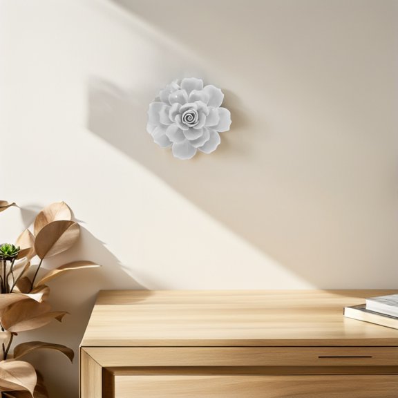 GOOHOCHY White Ceramic Flower Wall Decor, 3D Floral Wall Art Home for Living Room Bedroom, Easy Install, Space Saving